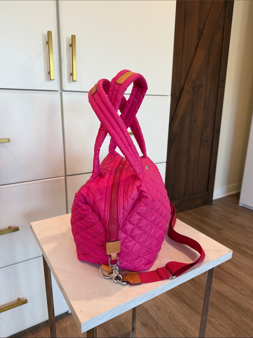 MZ WALLACE Medium Sutton Hot Pink Quilted Nylon Tote - Picture 3 of 13